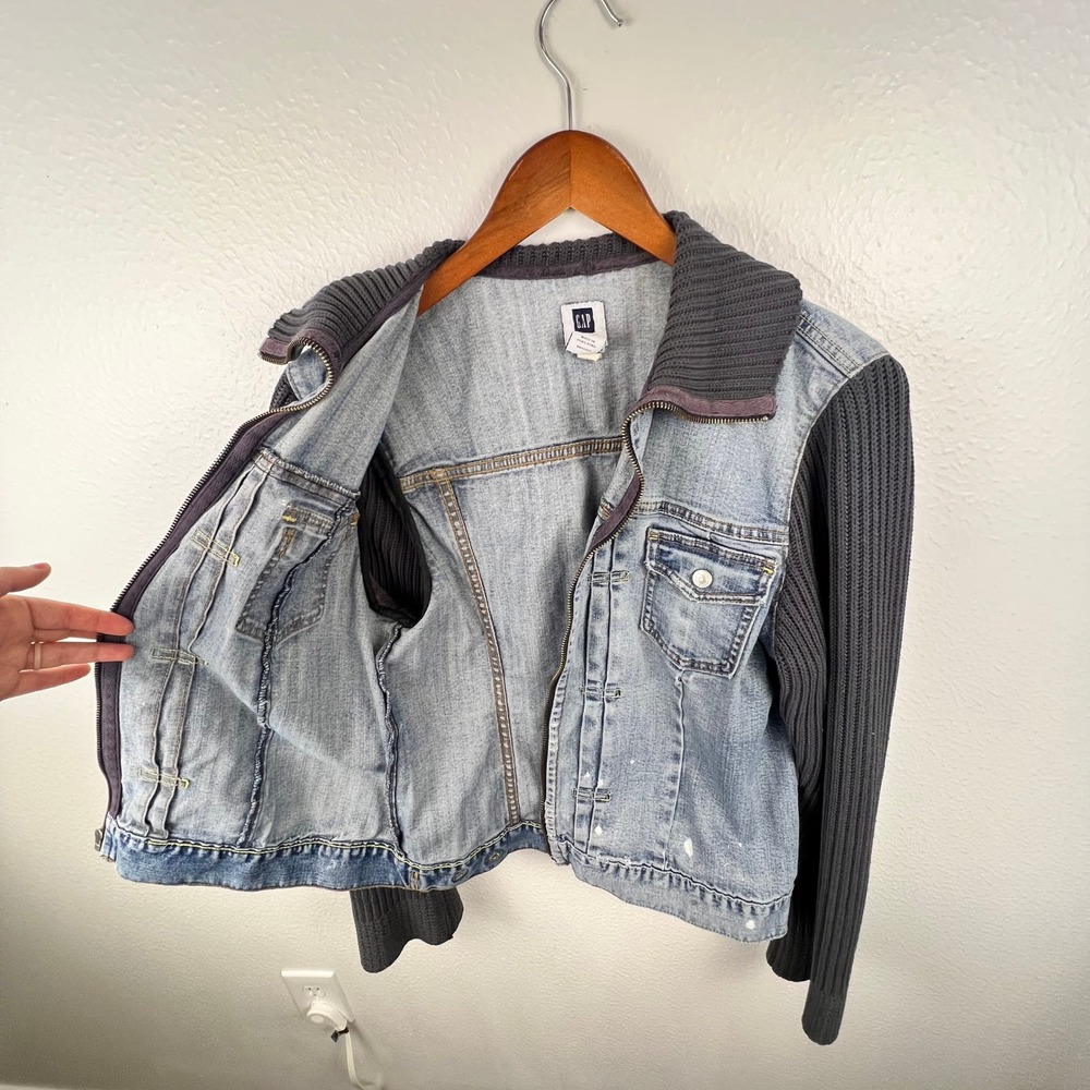 Vintage 2005 Gap Denim Jacket Womens Large Y2K Indie Grunge Mixed Media Fall Zip - Picture 6 of 12